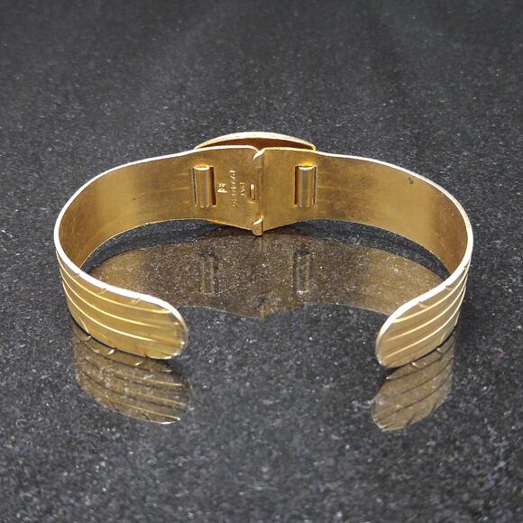 1930s Hinged Brass Bracelet Engraved Monogram Patent Design Vintage Jewelry - Picture 4 of 10